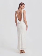 Backless Jacquard Maxi Dress