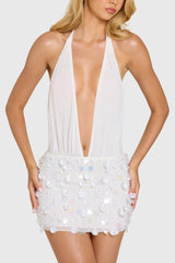 Embellished Skirt Chiffon Mini Dress in Ivory
