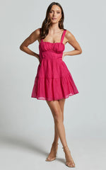 Alva Mini Dress - Sleeveless Ruched Bust Tiered Dress in Fuchsia