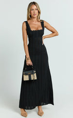 Roxanne Midi Dress - Square Neck Fit And Flare Dress in Black
