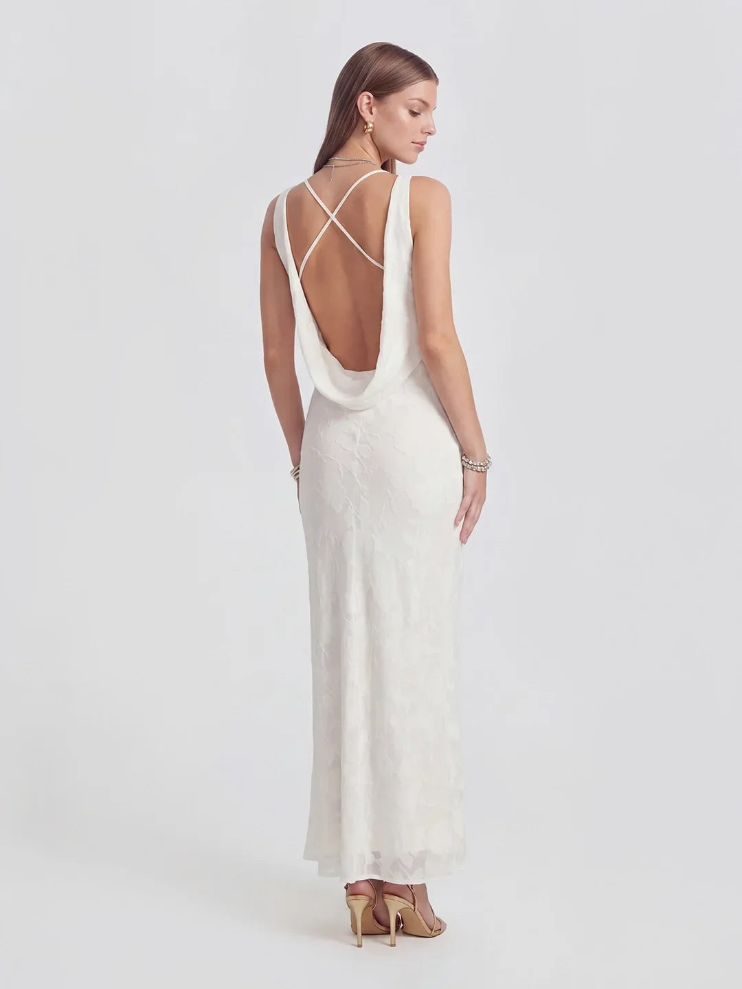 Backless Jacquard Maxi Dress
