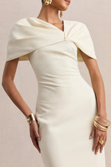 Novalie | Cream V-Neck Midi Dress With Twist-Detail