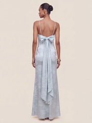 Satin Plunge-Neck Maxi Dress With Asymmetric Drop-Waist