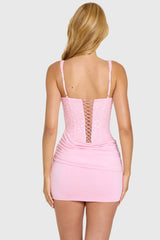 Embellished Corset Mini Dress in Bubblegum Pink