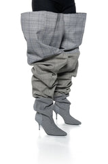 AZALEA WANG NEMY PLAID KITTEN HEEL THIGH HIGH BOOT