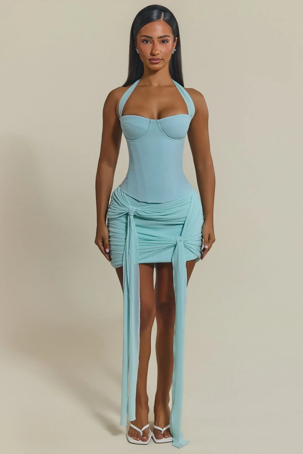 The Zadie Lace Up Corset Top in Baby Blue